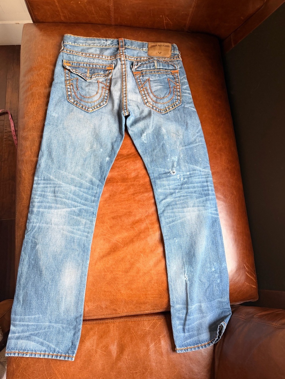 Vintage True Religion Ricky Relaxed Straight Men's Jeans with Orange Stitching